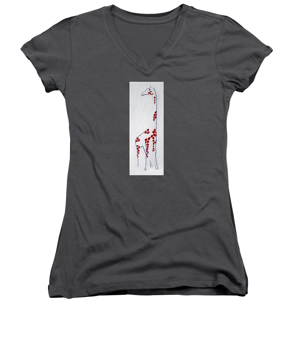 Animal Women's V-Neck featuring the painting Giraffe Abstract by Karen Adams