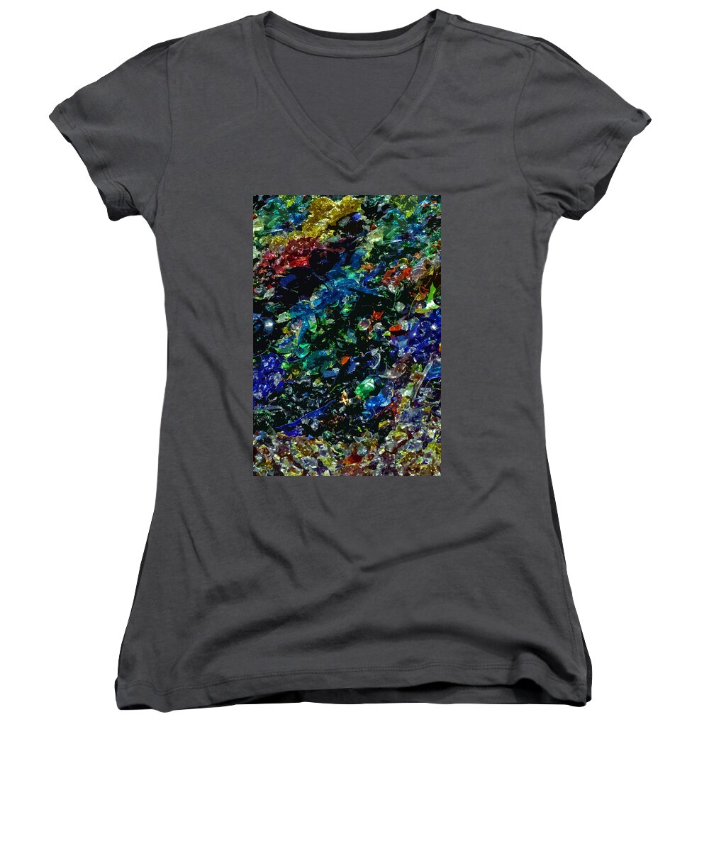 Stained Women's V-Neck featuring the photograph Glass Distortion No 2 by Melinda Ledsome