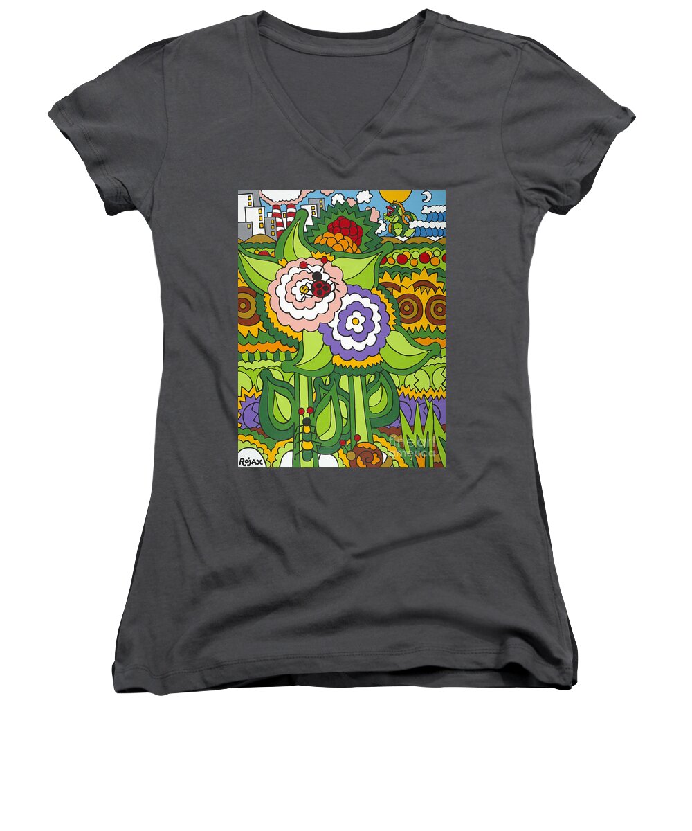 Flowers Women's V-Neck featuring the painting Glee by Rojax Art
