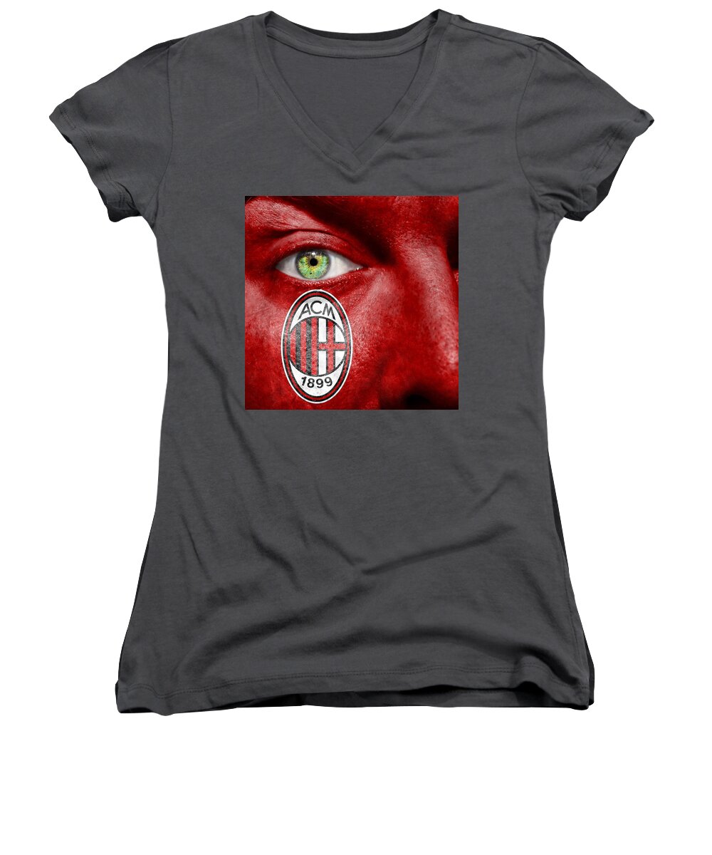 1899 Women's V-Neck featuring the photograph Go AC Milan by Semmick Photo