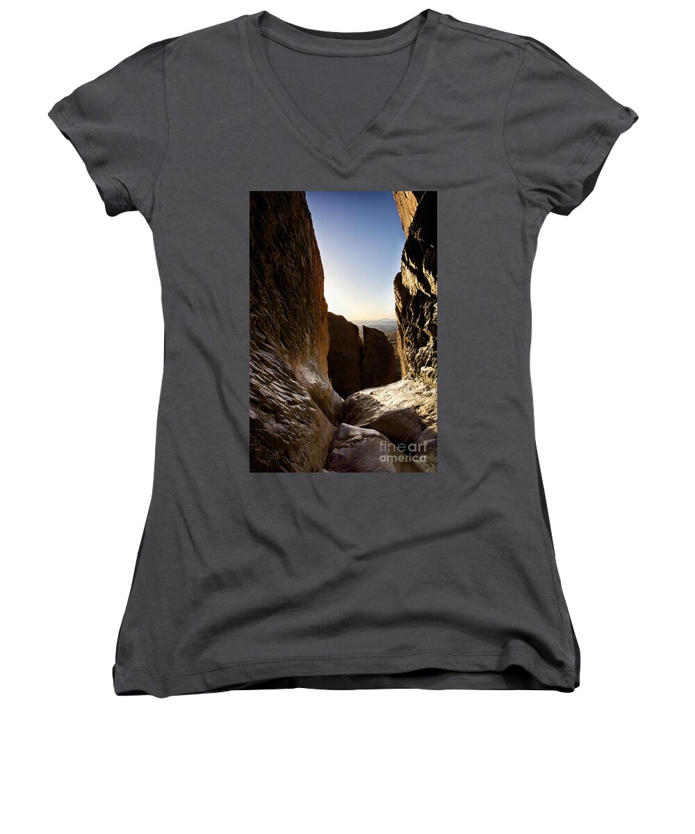  Window Trail Women's V-Neck featuring the photograph God's Eye View by Erika Weber