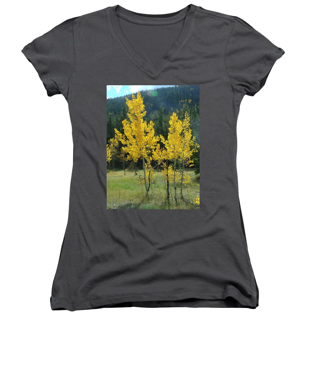 Aspen Trees Women's V-Neck featuring the photograph Golden by Jessica Myscofski