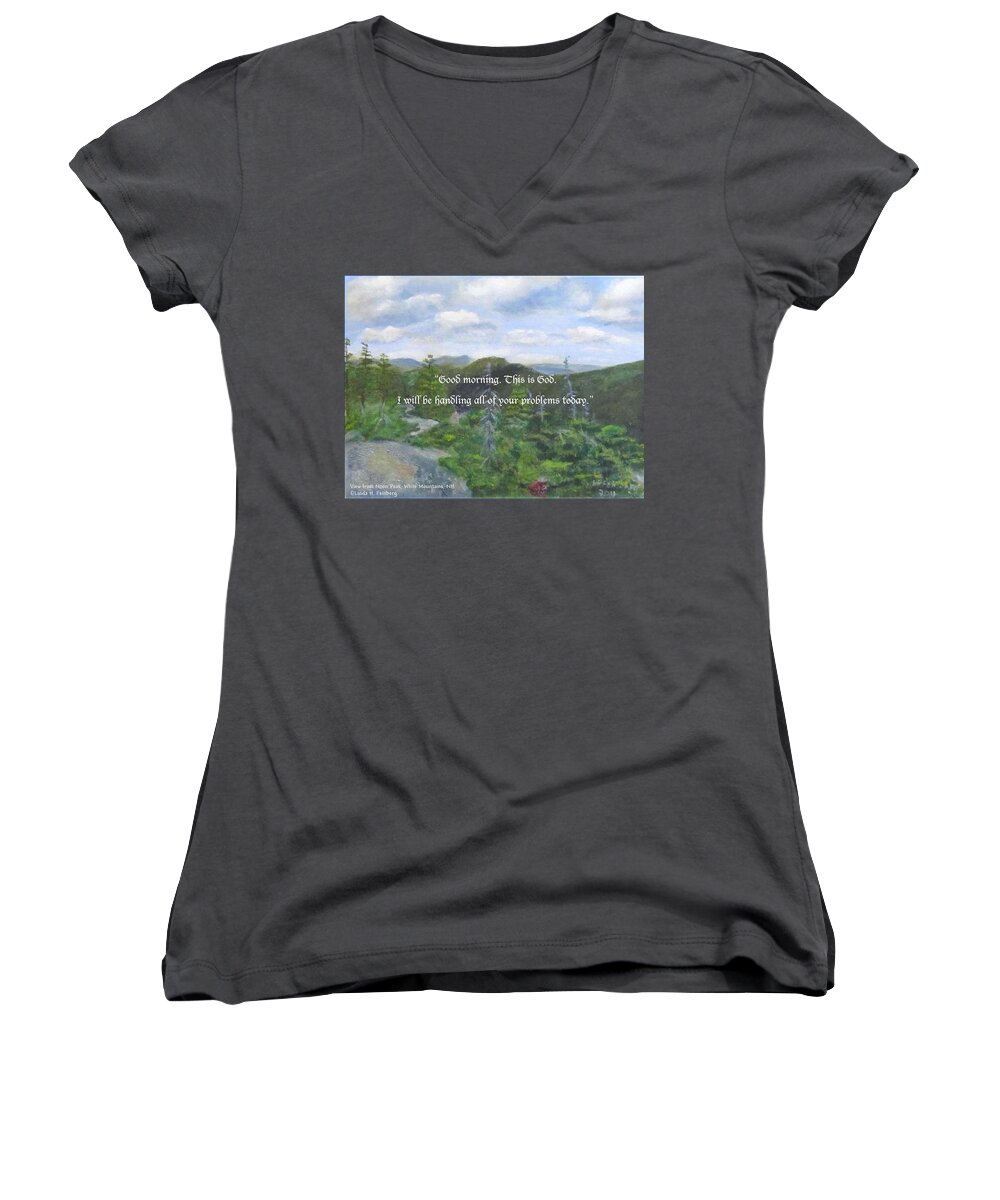 Landscape Women's V-Neck featuring the painting Good Morning by Linda Feinberg