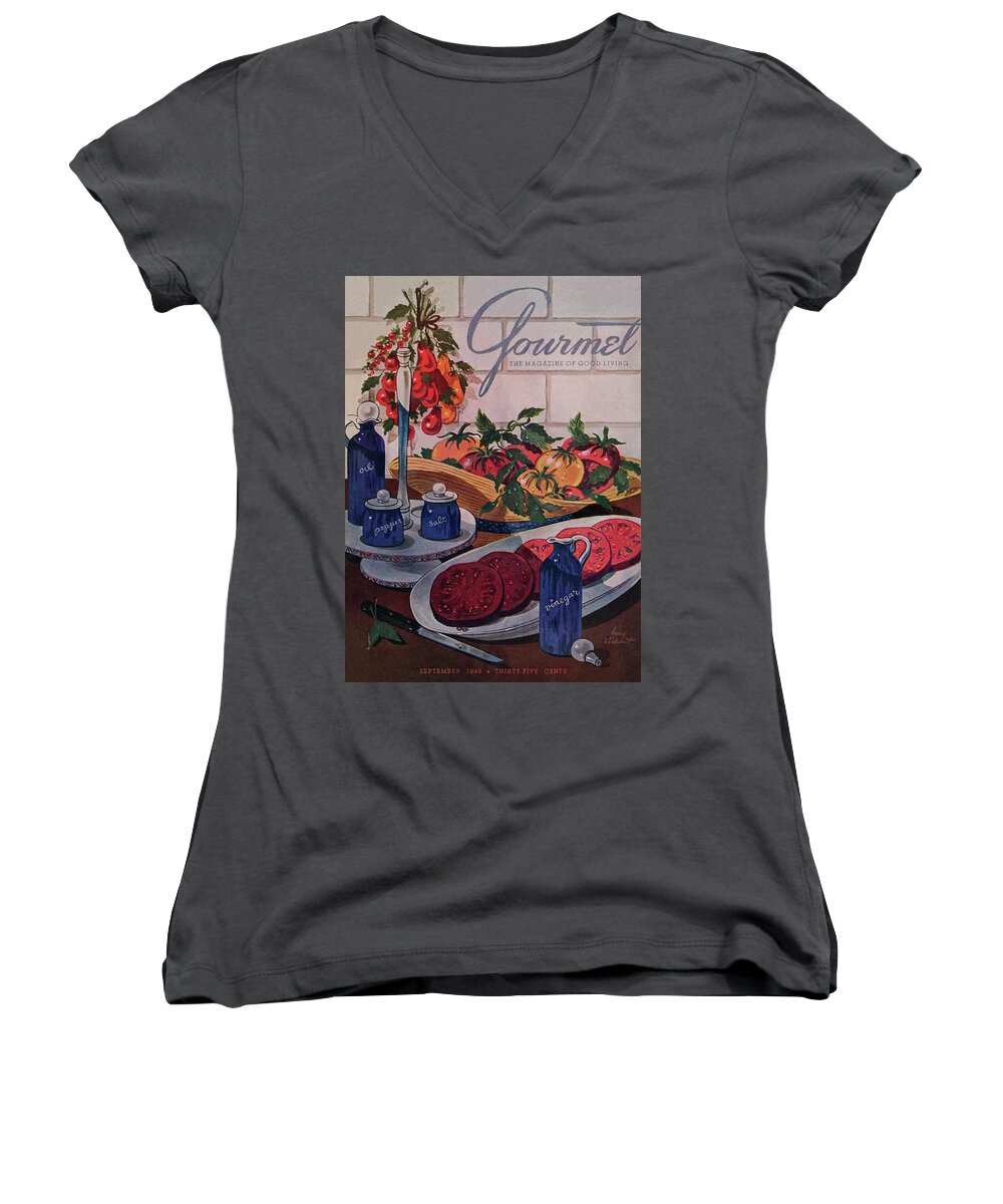 Food Women's V-Neck featuring the photograph Gourmet Cover Of Tomatoes And Seasoning by Henry Stahlhut