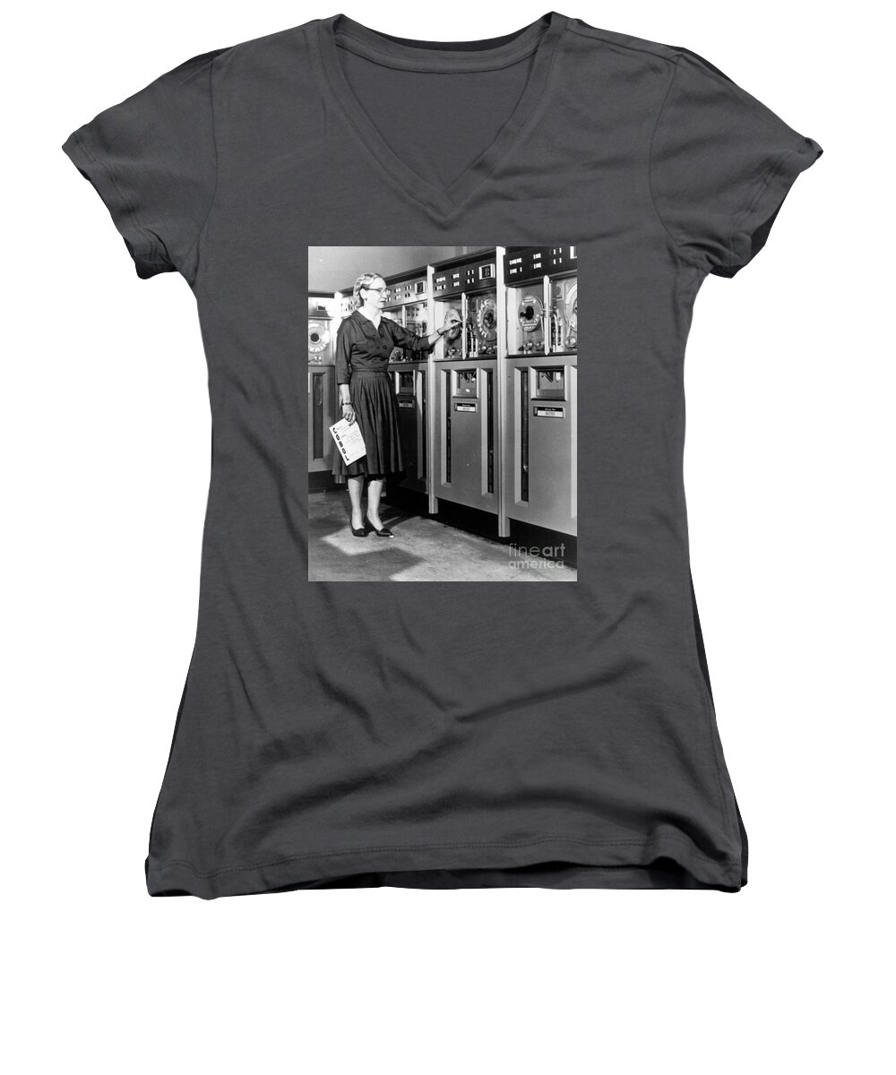 Science Women's V-Neck featuring the photograph Grace Hopper, American Computer by Science Source