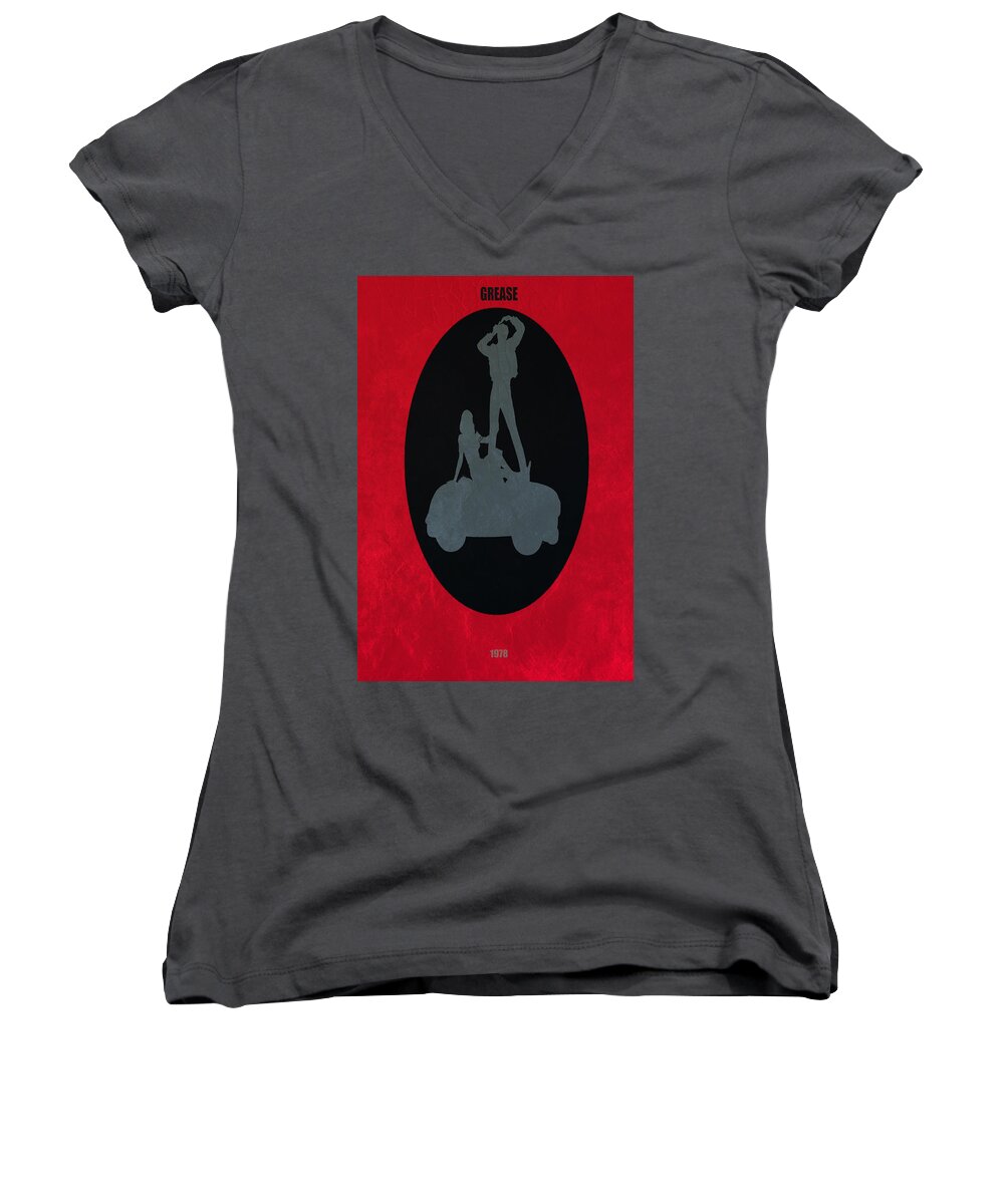 Grease Women's V-Neck featuring the digital art Grease Movie Poster by Brian Reaves