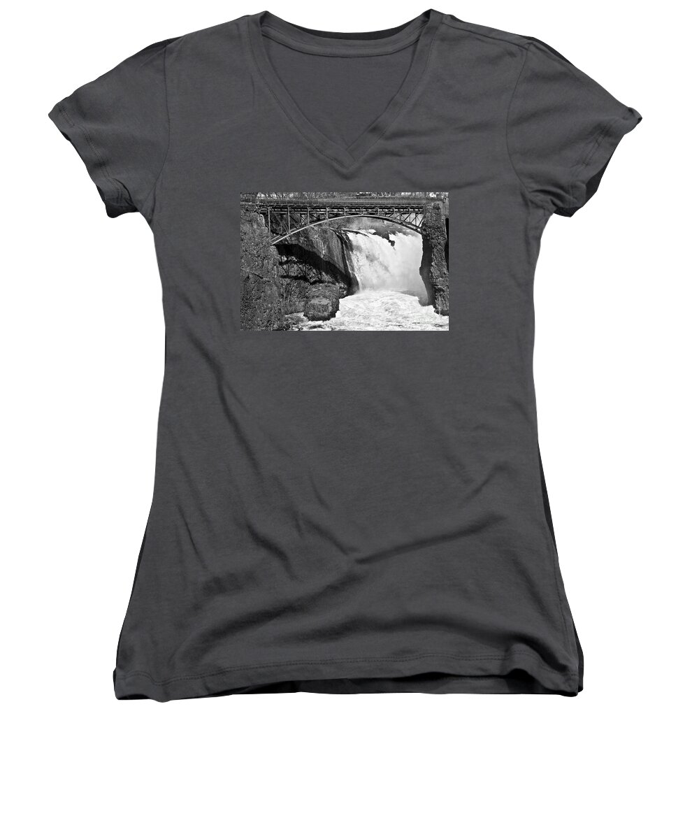 Great Falls Women's V-Neck featuring the photograph Great Falls in Paterson NJ by Anthony Sacco