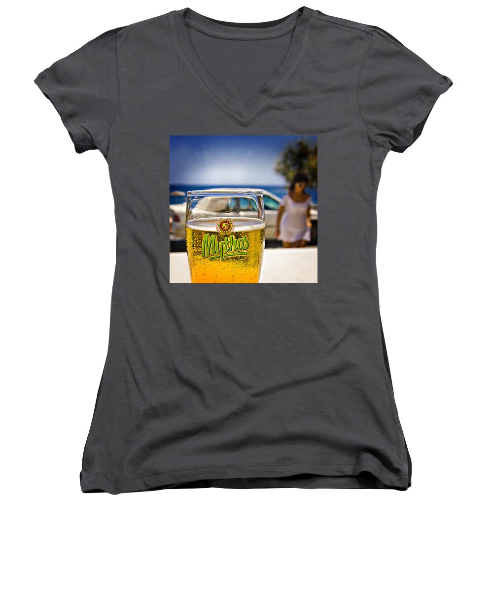 Greece Women's V-Neck featuring the photograph Greek Beer Goggles by Meirion Matthias