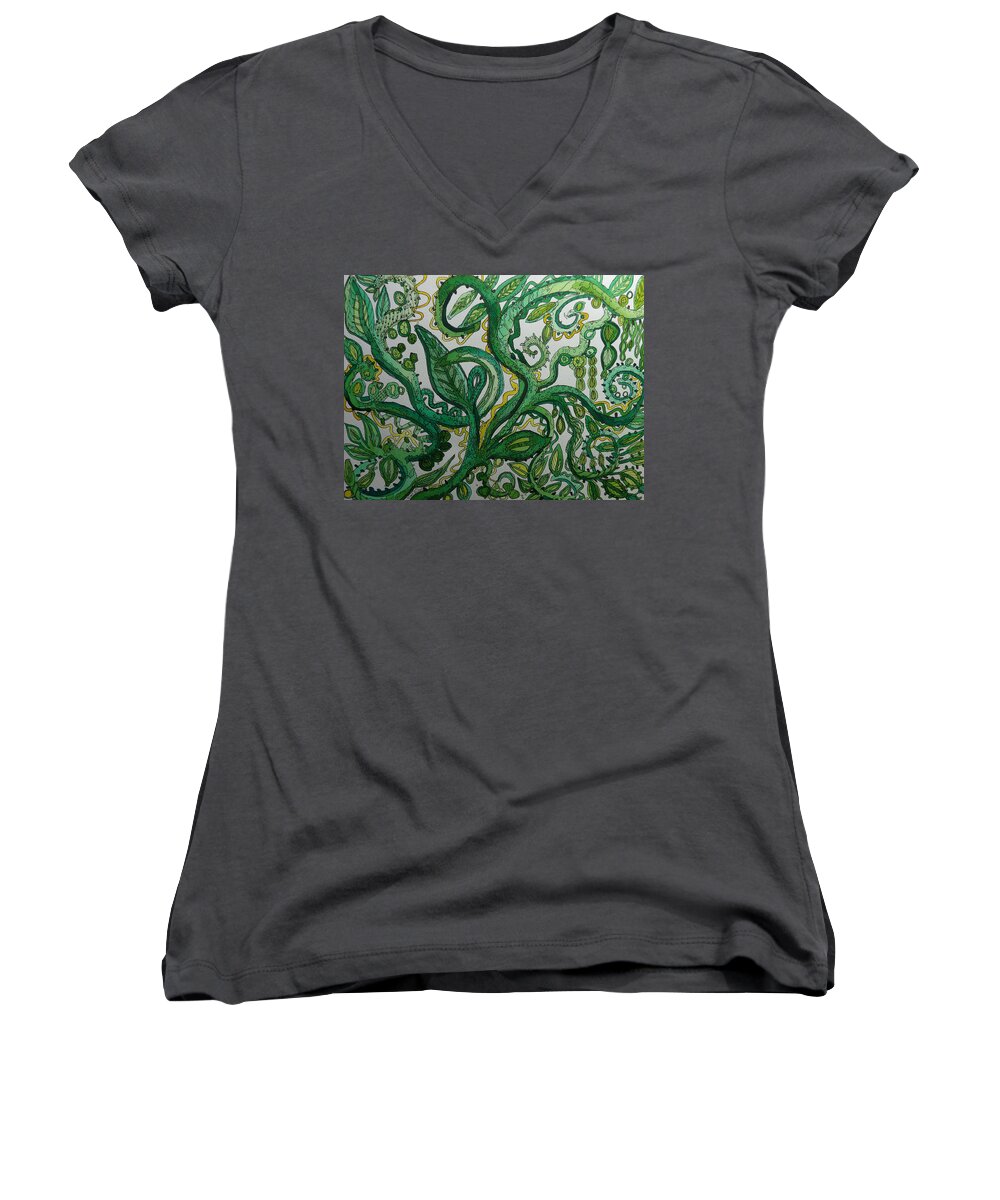 Chakra Women's V-Neck featuring the painting Green Meditation by Terry Holliday
