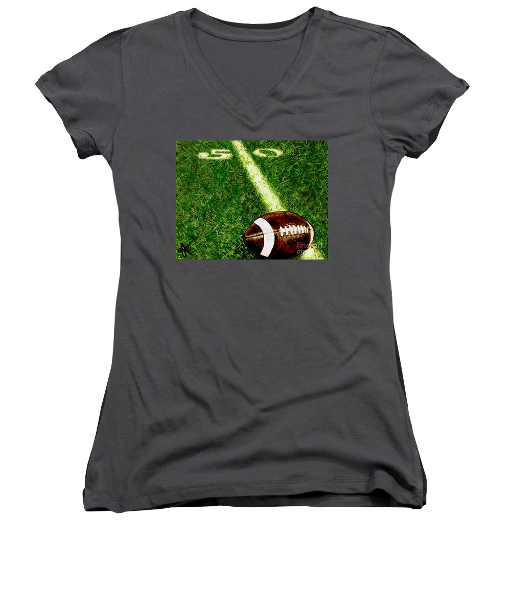 Football Women's V-Neck featuring the painting Halfway There by Jackie Carpenter