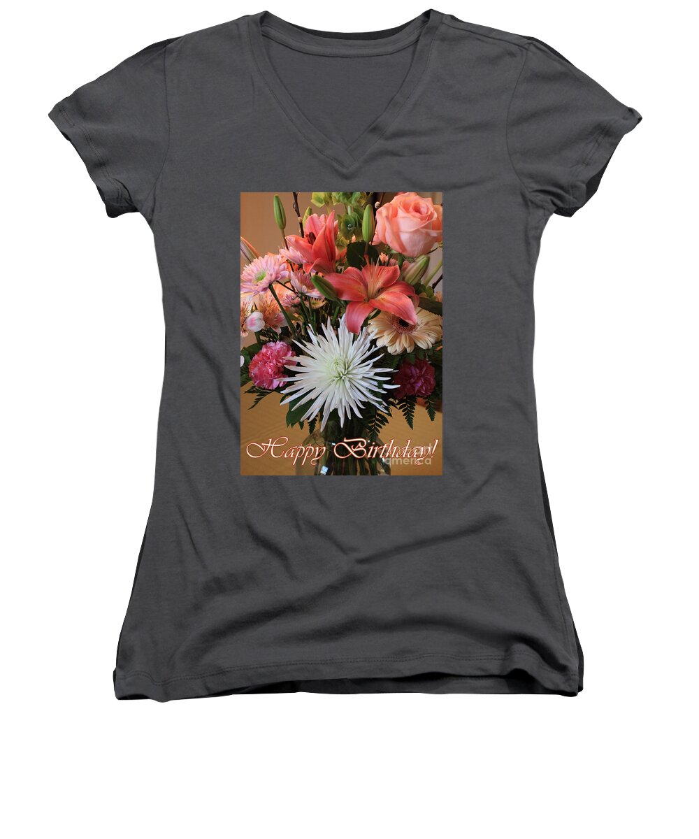 Birthday Card Women's V-Neck featuring the photograph Happy Birthday Card by Carol Groenen