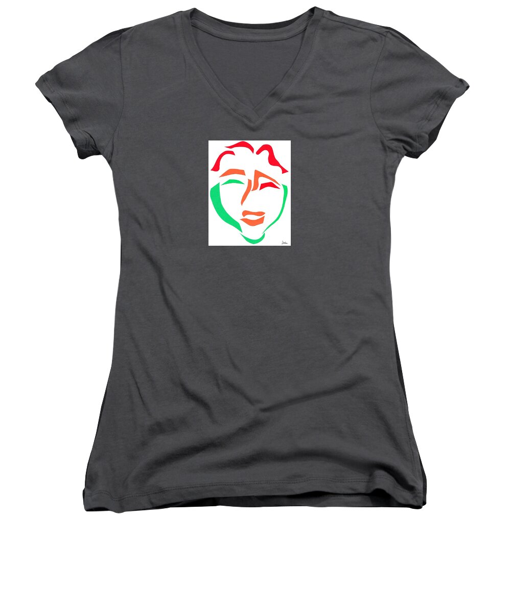 Face Women's V-Neck featuring the mixed media Happy Face by Delin Colon