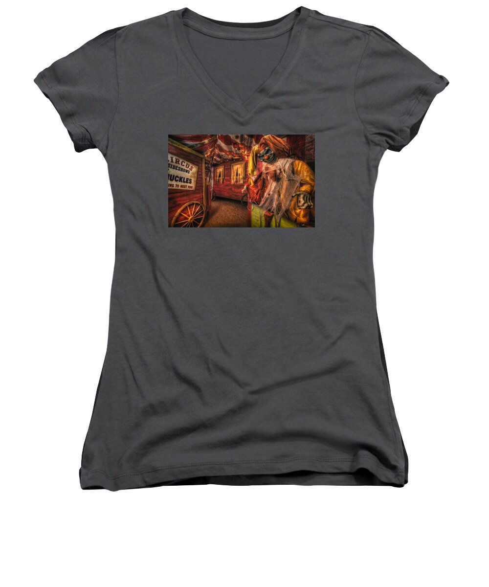 Haunted Women's V-Neck featuring the photograph Haunted Circus by Daniel George