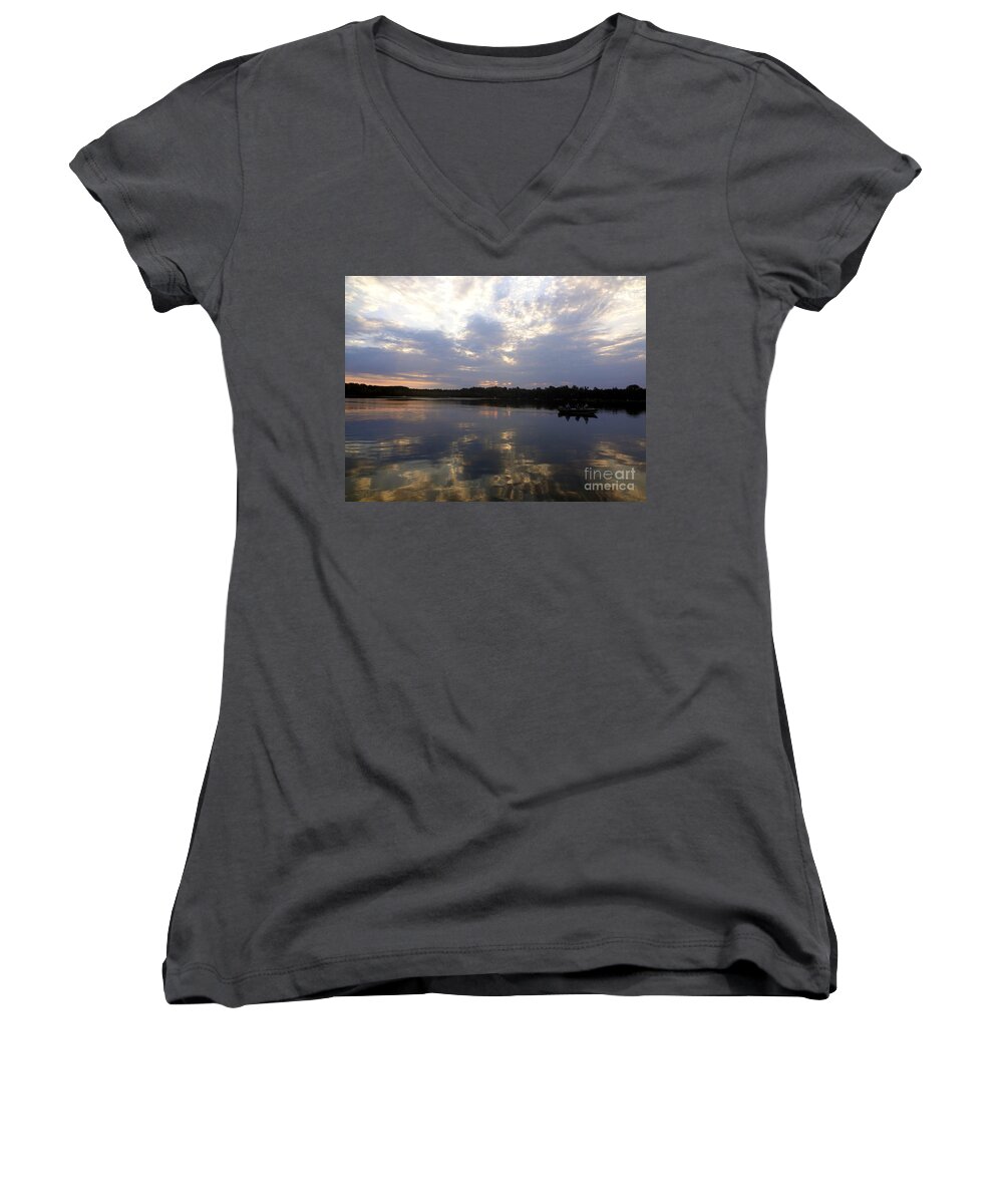 Lake Women's V-Neck featuring the photograph Heading Home on Lake Roosevelt in Outing Minnesota by Jacqueline Athmann