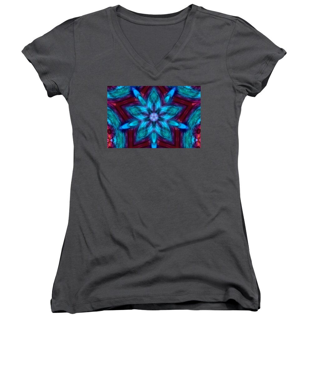 Kaleidoscopes Women's V-Neck featuring the digital art Heart Flower by Peggy Collins