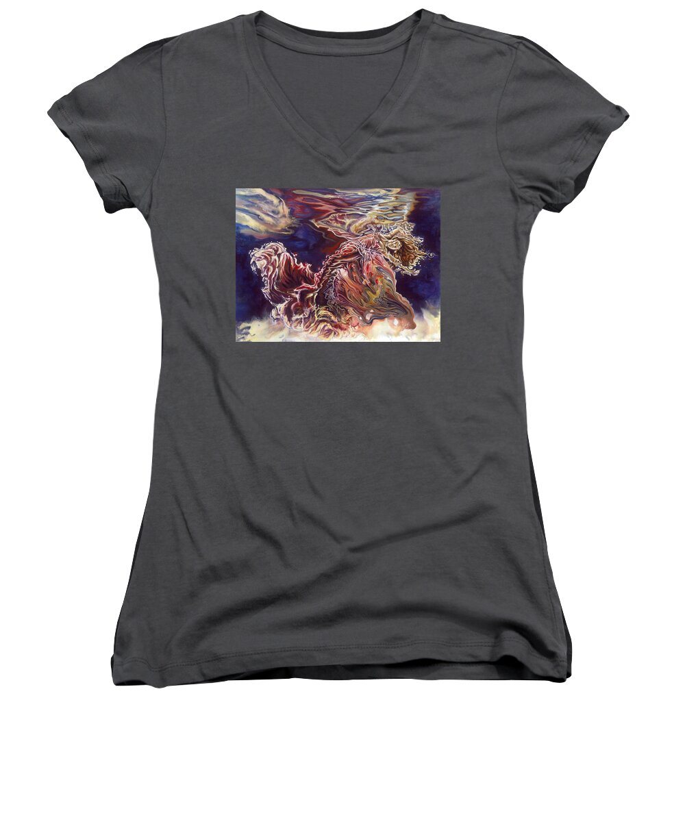Heart Open Women's V-Neck featuring the painting Heart Open by Karina Llergo