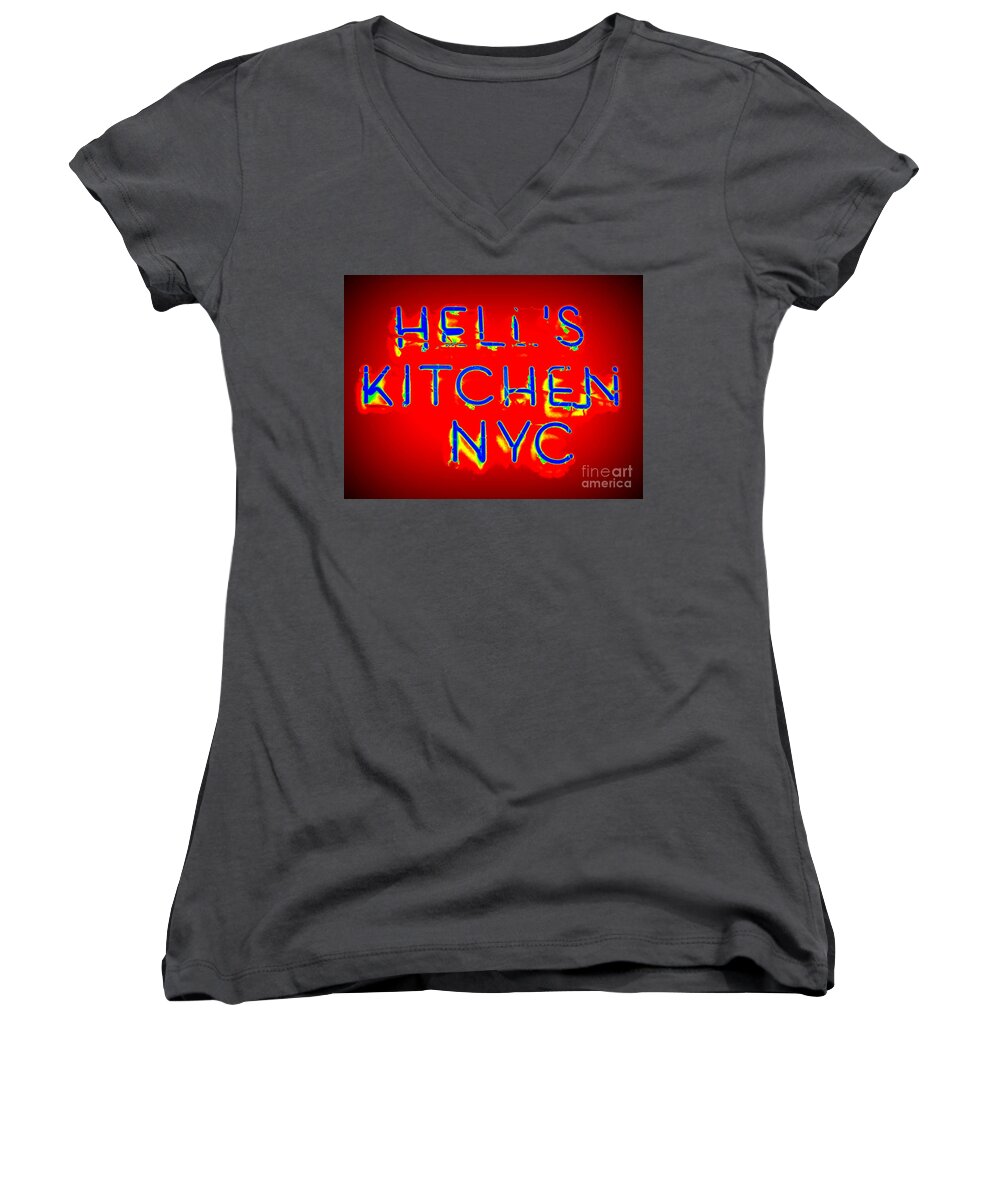 Neon Women's V-Neck featuring the photograph Hell's Kitchen Nyc by Ed Weidman