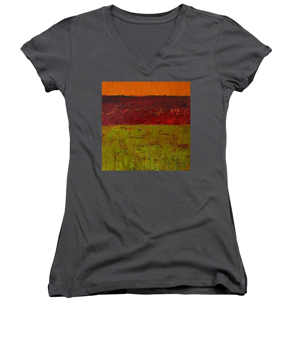 Abstract Expressionism Women's V-Neck featuring the painting Highway Series - Plains by Michelle Calkins