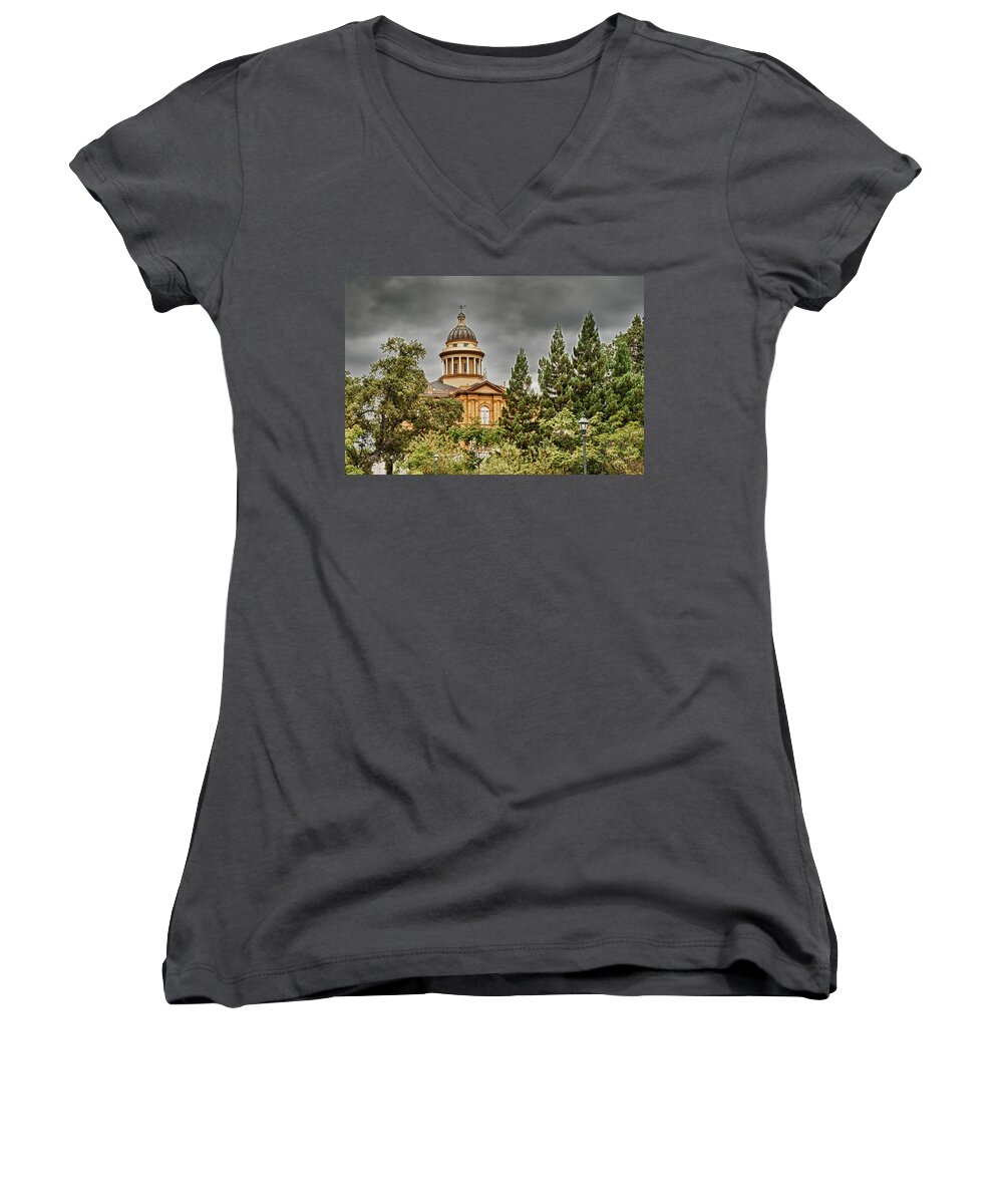Hdr Women's V-Neck featuring the photograph Historic Placer County Courthouse #1 by Jim Thompson