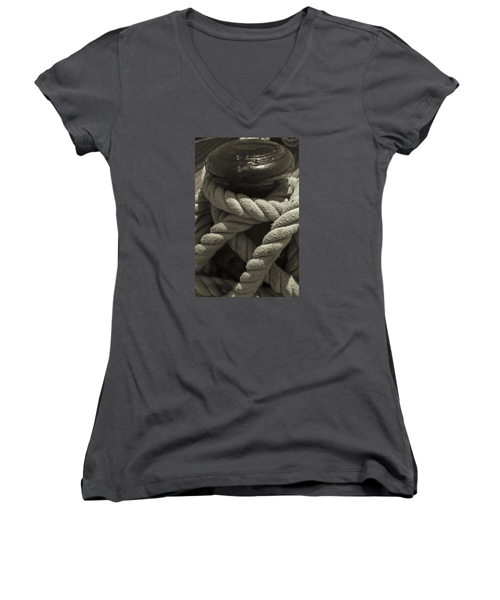 Splice Women's V-Neck featuring the photograph Hold On Black and White Sepia by Scott Campbell