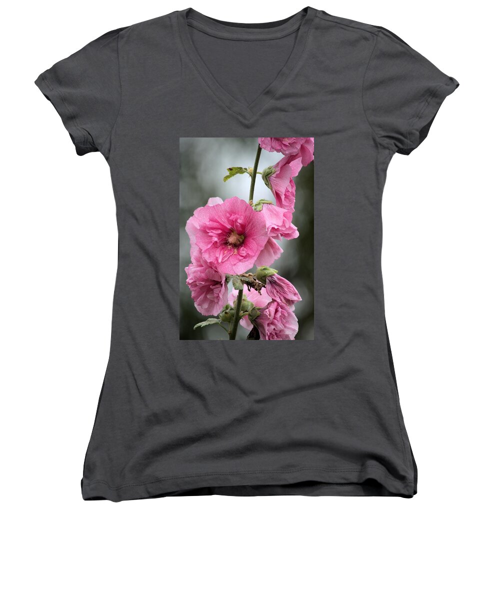 Hollyhock Women's V-Neck featuring the photograph Hollyhock by Bonfire Photography