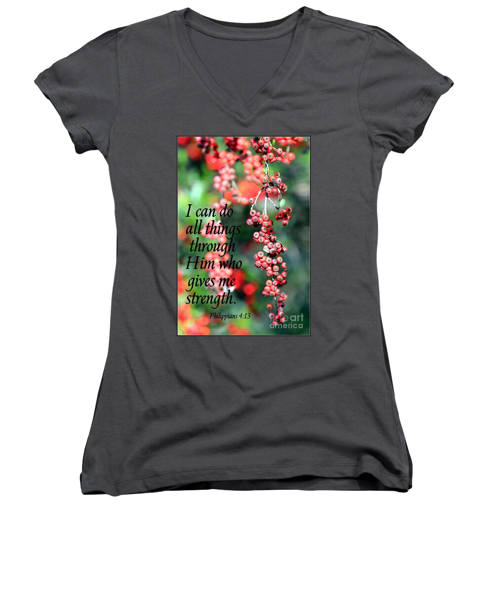 Scripture Women's V-Neck featuring the photograph I Can Do All Things by Kathy White
