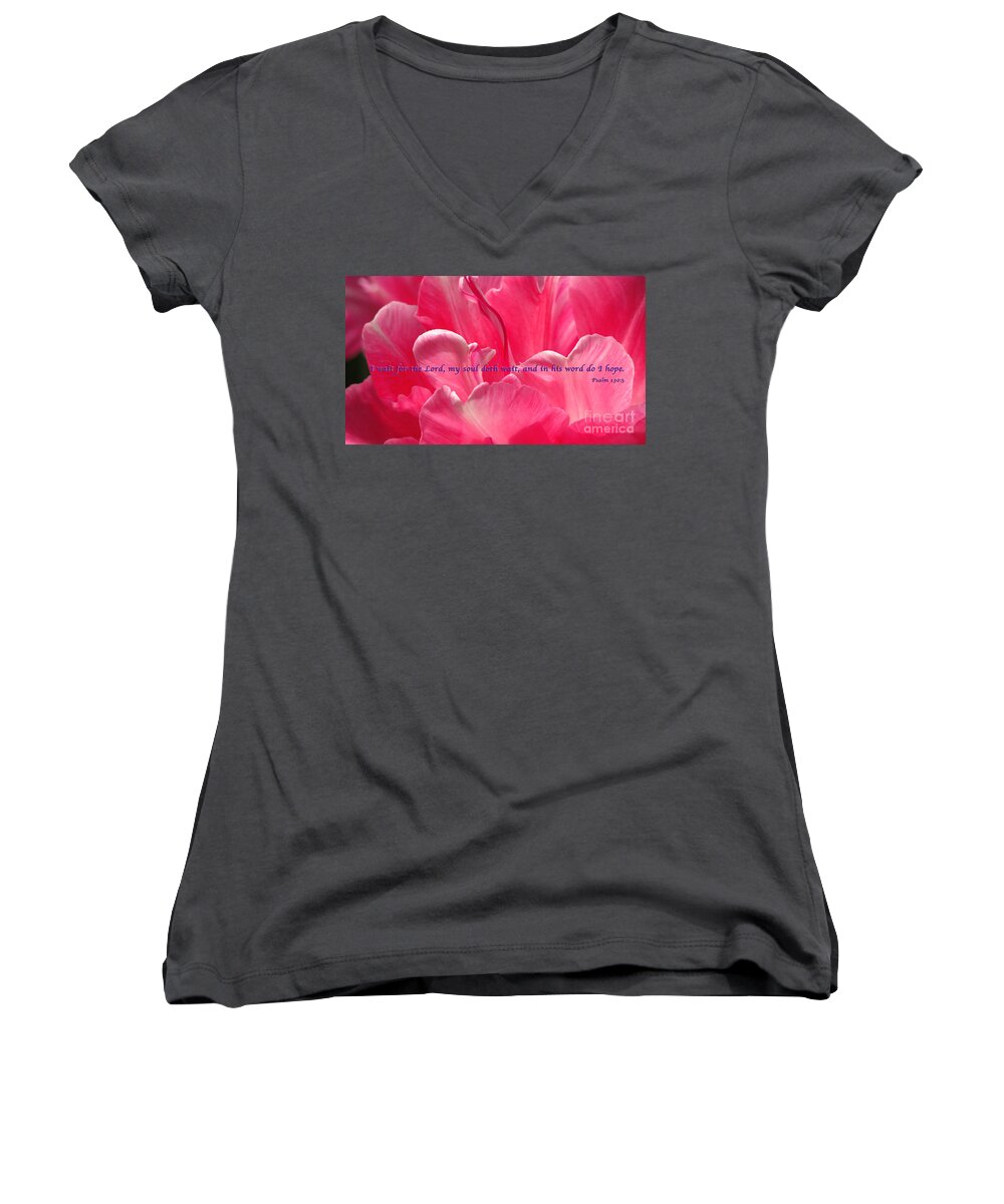 Scripture Art Women's V-Neck featuring the photograph I Wait by Terry Wallace