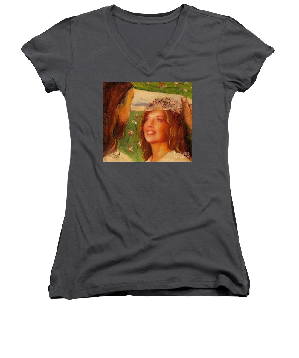 Bride Women's V-Neck featuring the drawing I Will Lift the Veil by Hazel Holland