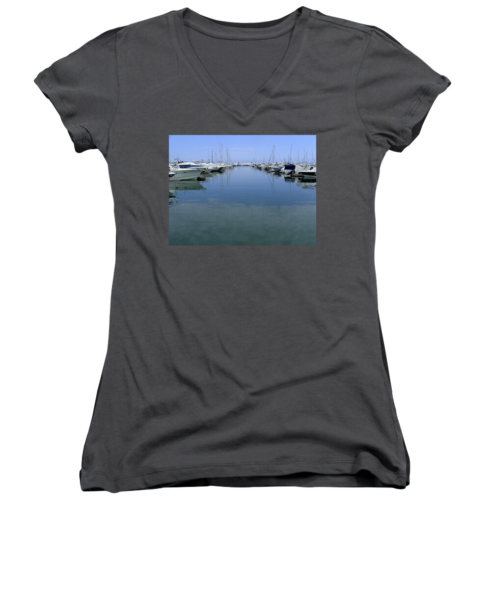 Ibiza Women's V-Neck featuring the photograph Ibiza Harbour by Steve Kearns