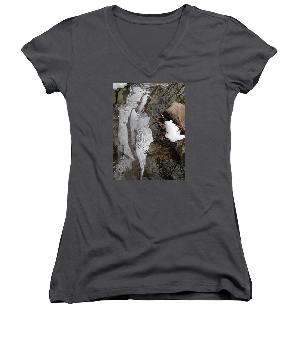 Winter Women's V-Neck featuring the photograph Ice Flow by Robert Nickologianis