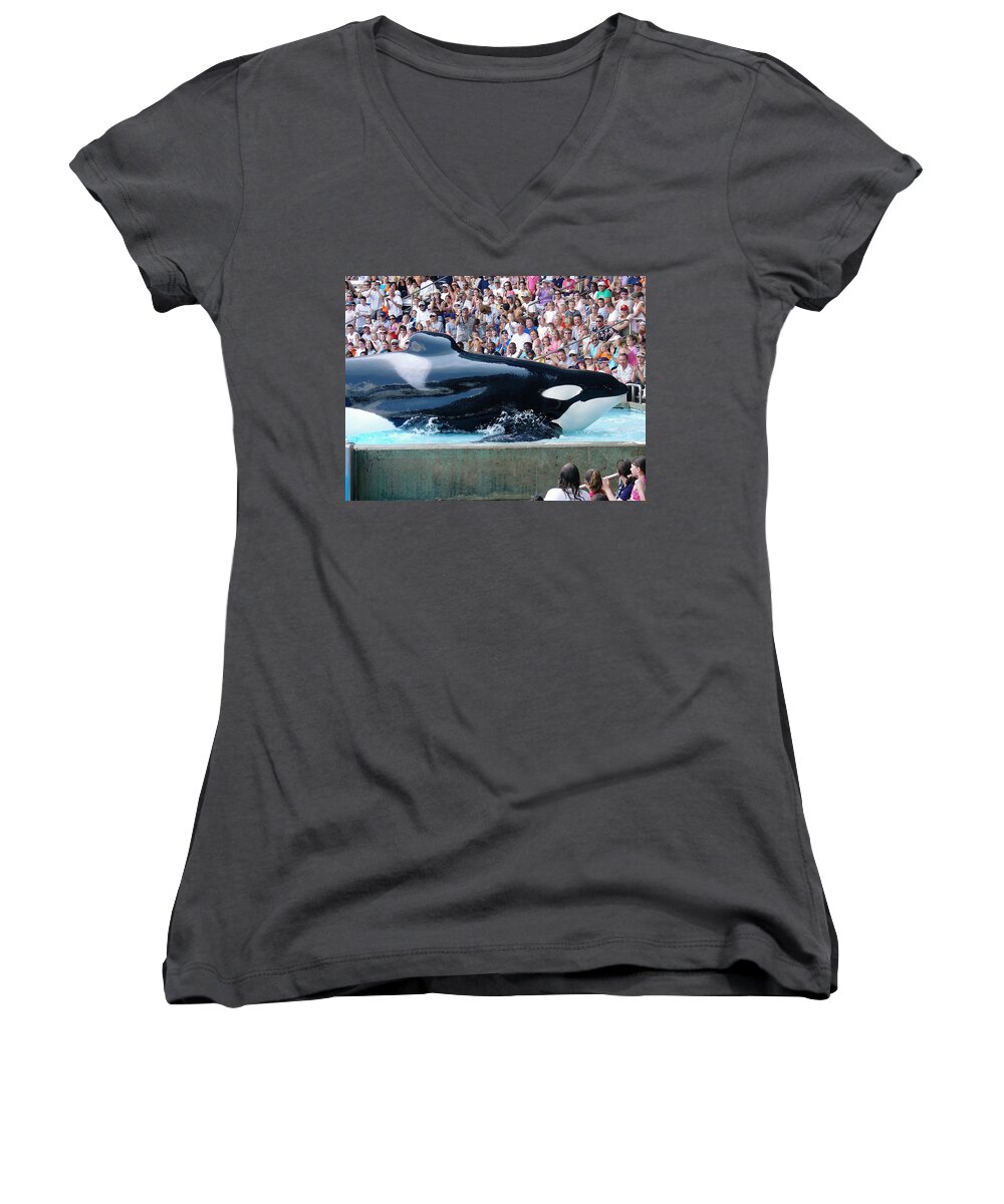 Orca Women's V-Neck featuring the photograph Impressive by David Nicholls