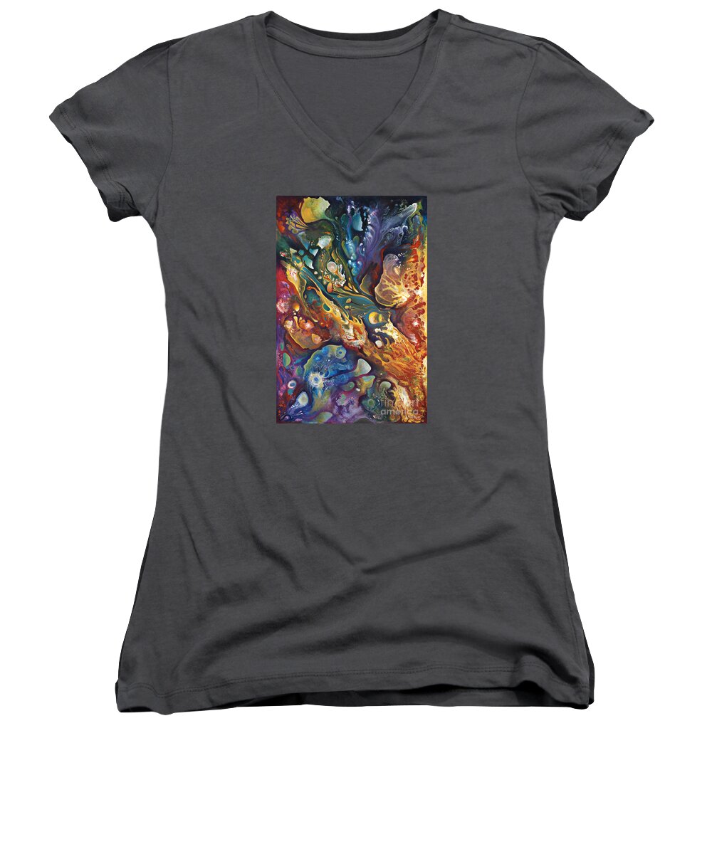 Abstract Women's V-Neck featuring the painting In The Beginning by Ricardo Chavez-Mendez