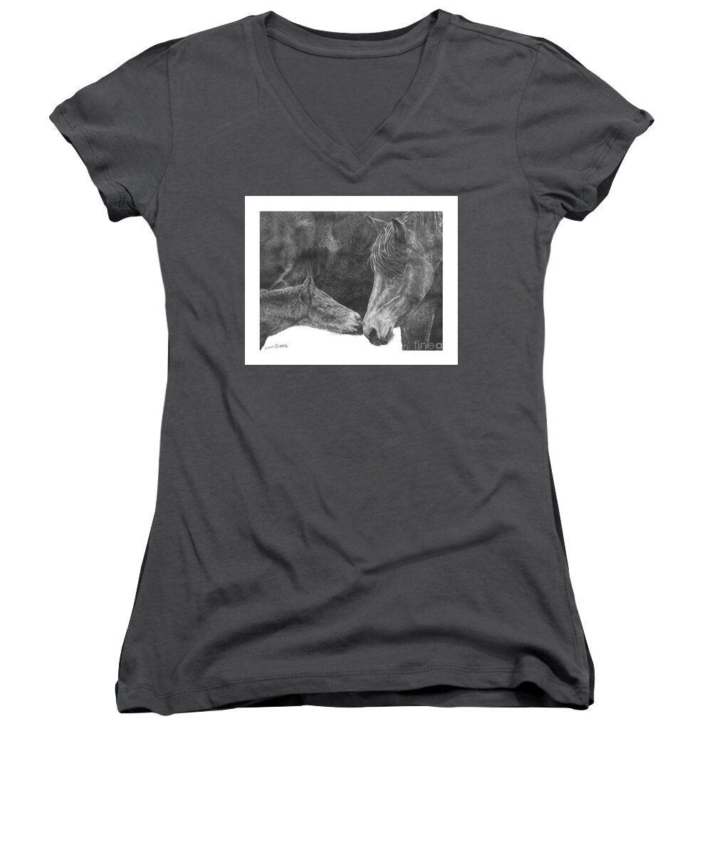 Horse Women's V-Neck featuring the drawing in the name of Love by Marianne NANA Betts