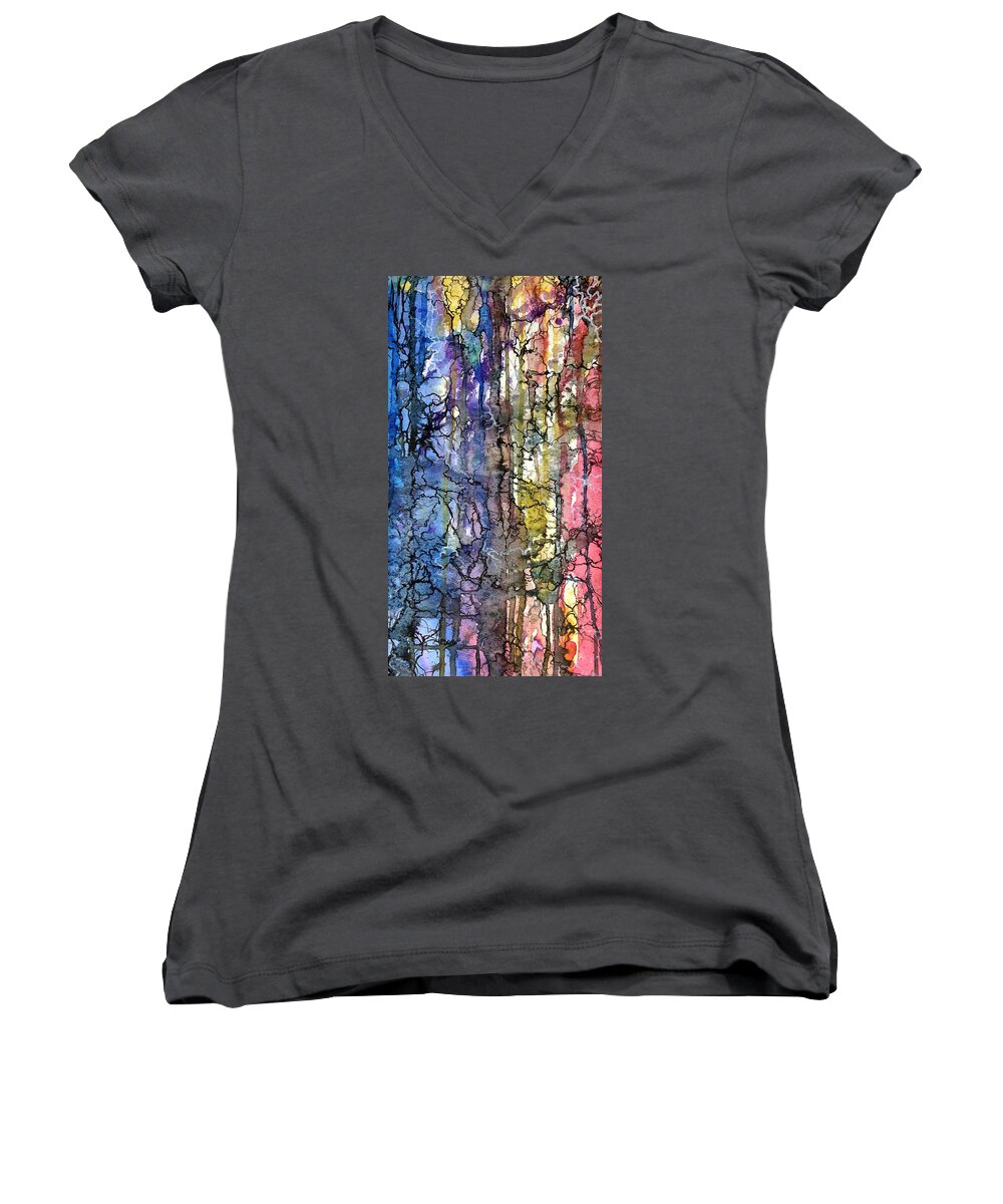 Ink Lines Women's V-Neck featuring the painting Ink Lines by Rebecca Davis