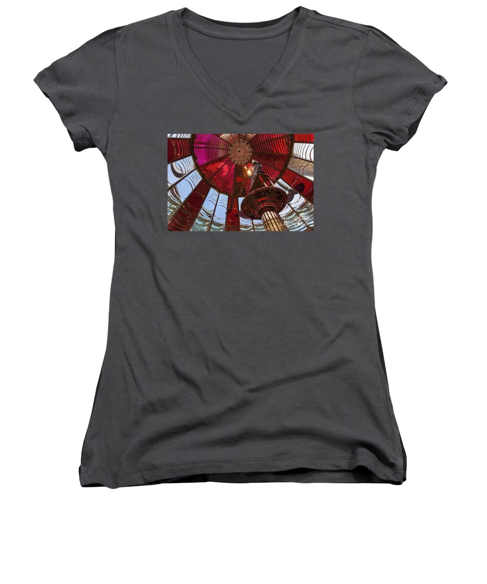  Women's V-Neck featuring the photograph Interior Of Fresnel Lens In Umpqua Lighthouse by Bryan Mullennix