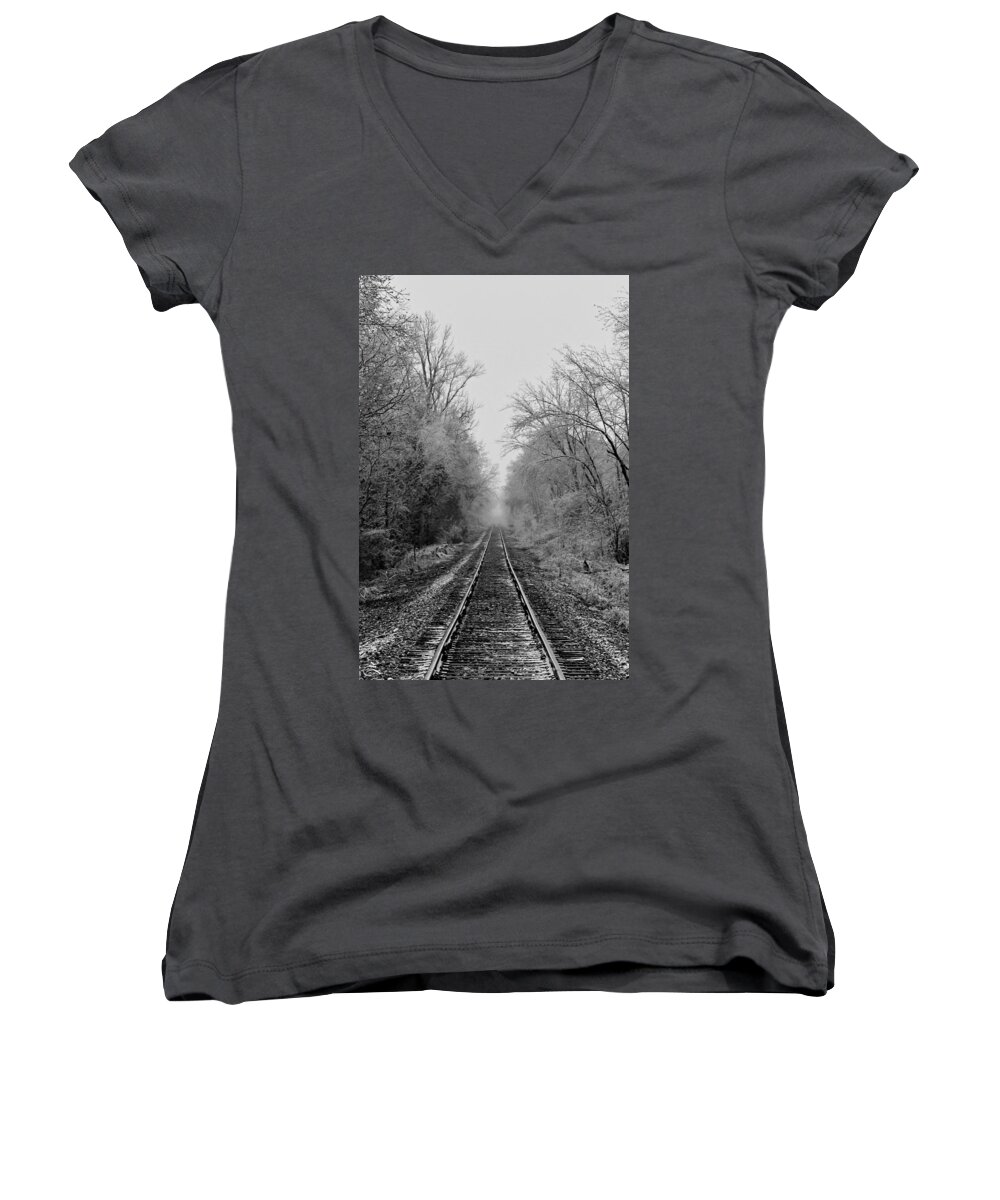 Landscape Women's V-Neck featuring the photograph Into The Fog by David Zarecor