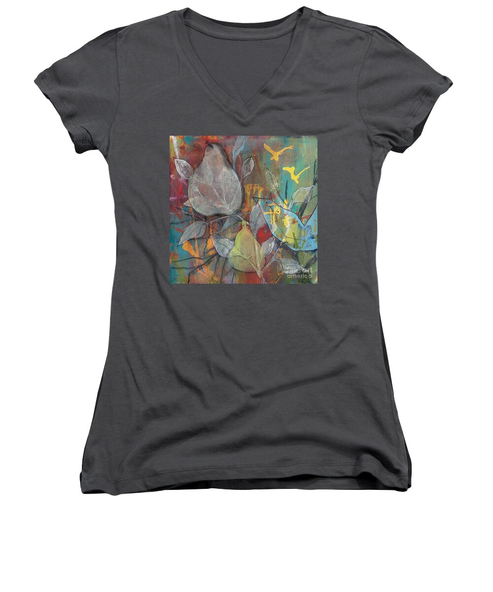 Robin Maria Pedrero Women's V-Neck featuring the painting It's Electric by Robin Pedrero