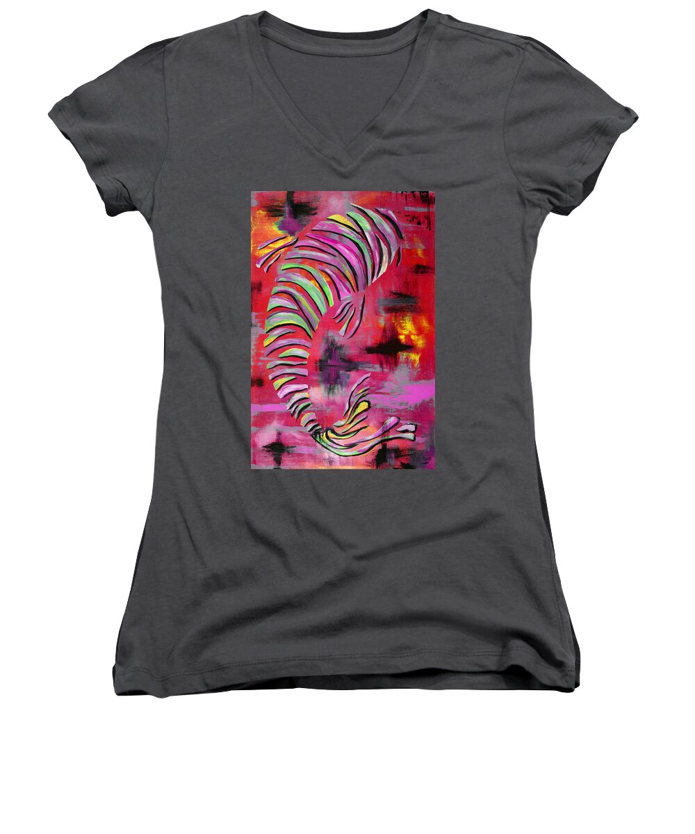 Koi Fish Women's V-Neck featuring the painting Jewel of the Orient #3 by Nan Bilden