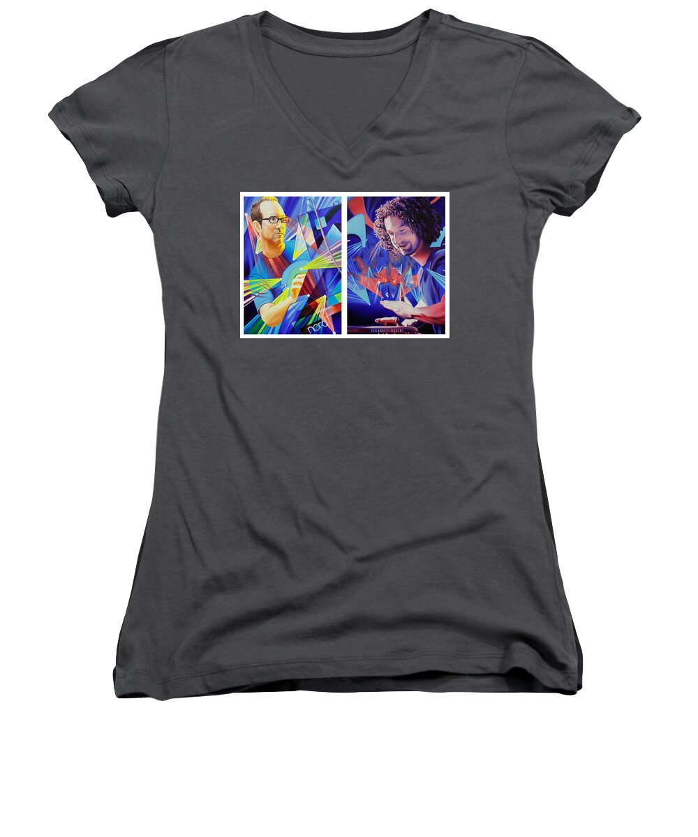 Umphrey's Mcgee Women's V-Neck featuring the painting Joel and Andy by Joshua Morton