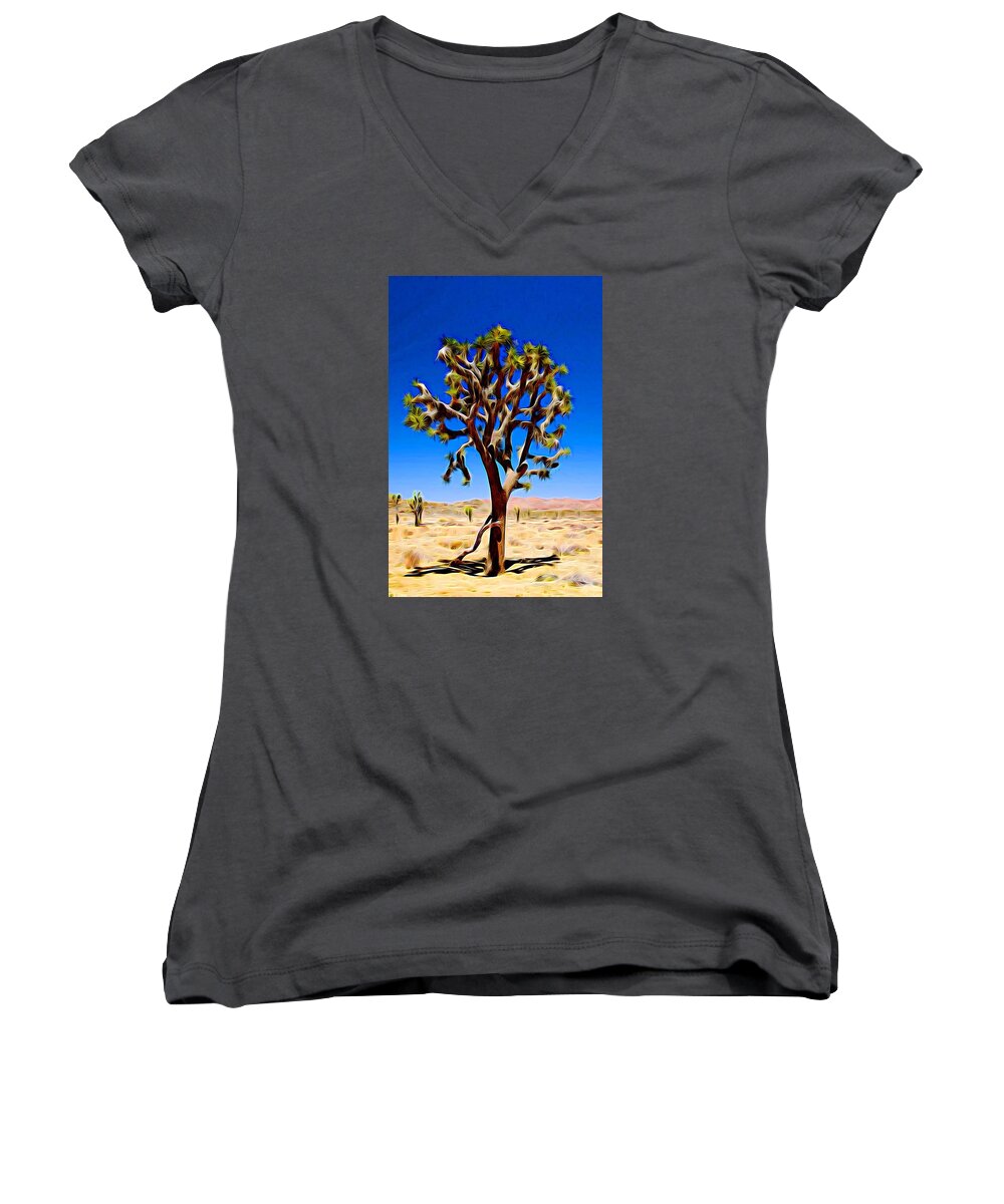 Chaos Women's V-Neck featuring the photograph Joshua Tree dark by Jeff Iverson