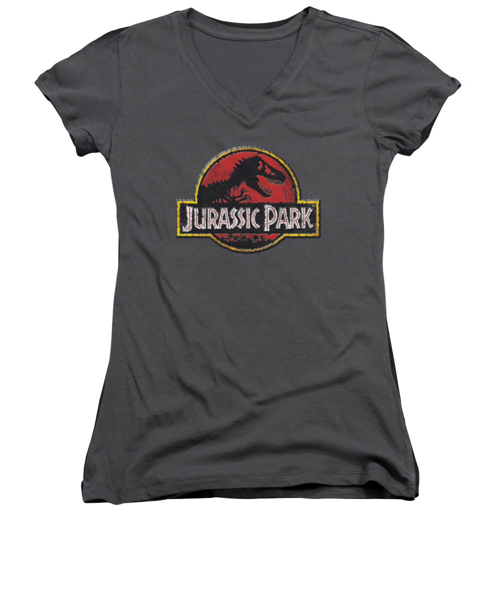 Celebrity Women's V-Neck featuring the digital art Jurassic Park - Stone Logo by Brand A