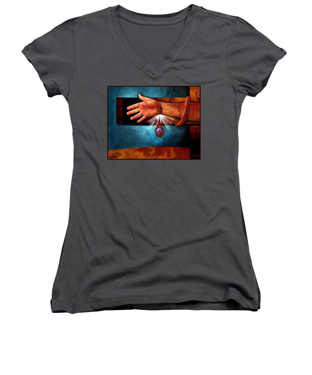 Just One Drop Women's V-Neck featuring the digital art Just One Drop by Jennifer Page