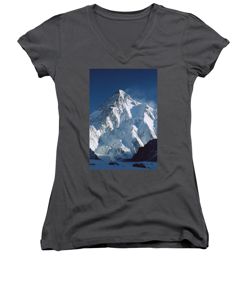 Feb0514 Women's V-Neck featuring the photograph K2 At Dawn Pakistan by Colin Monteath