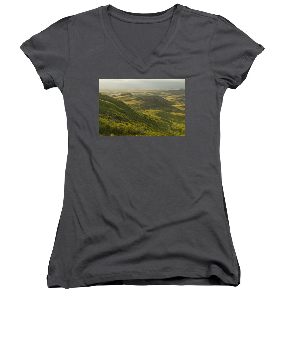 Outdoors Women's V-Neck featuring the photograph Killdeer Badlands In East Block Of by Dave Reede