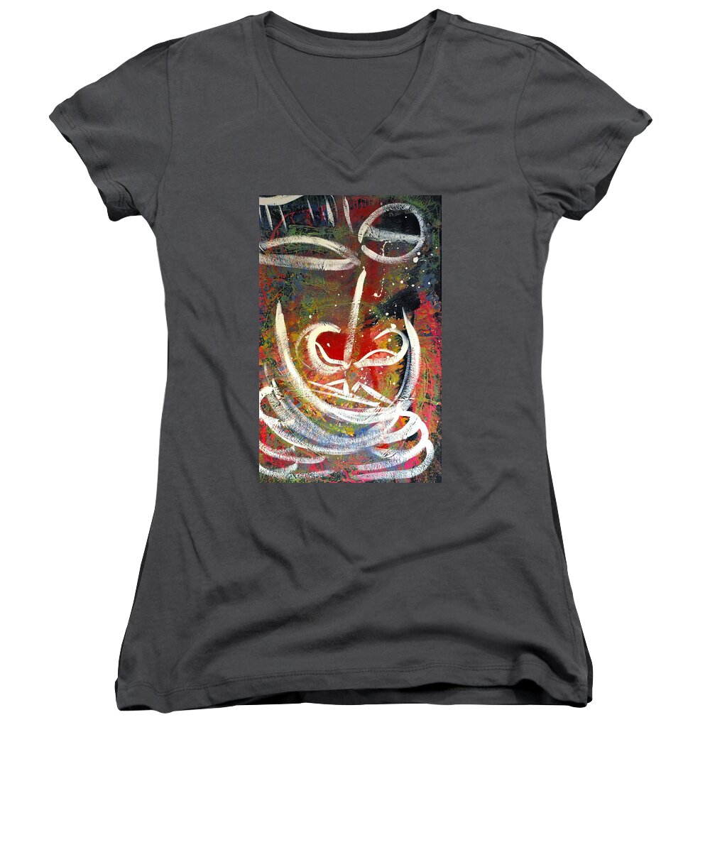 Portrait Women's V-Neck featuring the painting King by Cleaster Cotton