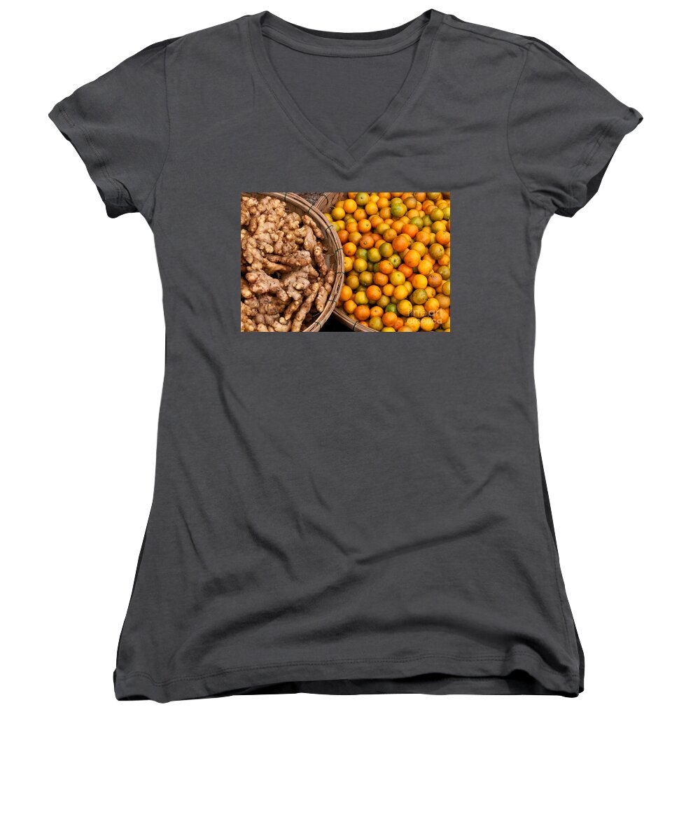 Kumquats Women's V-Neck featuring the photograph Kumquats And Ginger by Rick Piper Photography