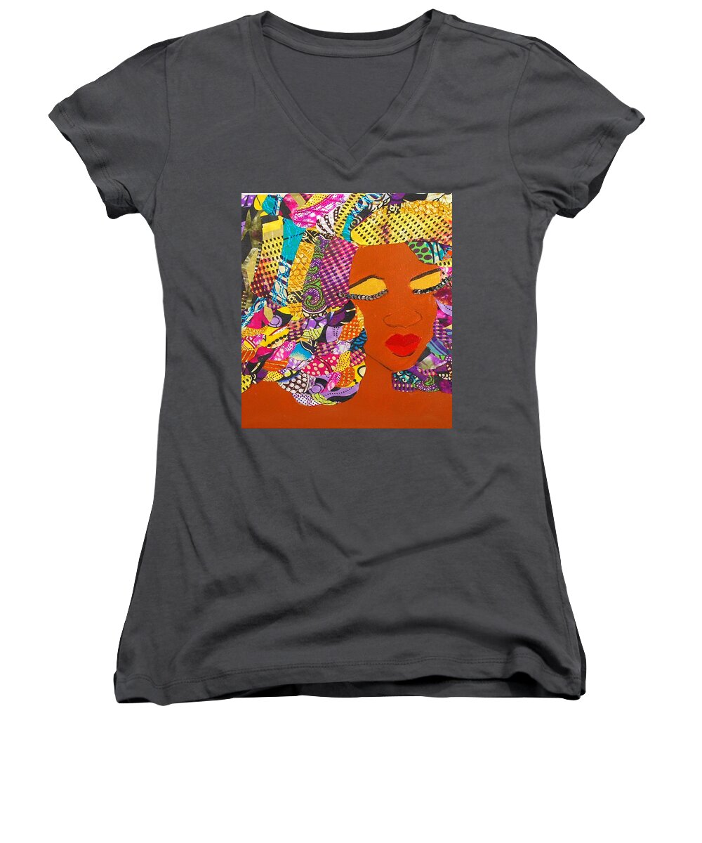 Afro Art Women's V-Neck featuring the tapestry - textile Lady J by Apanaki Temitayo M