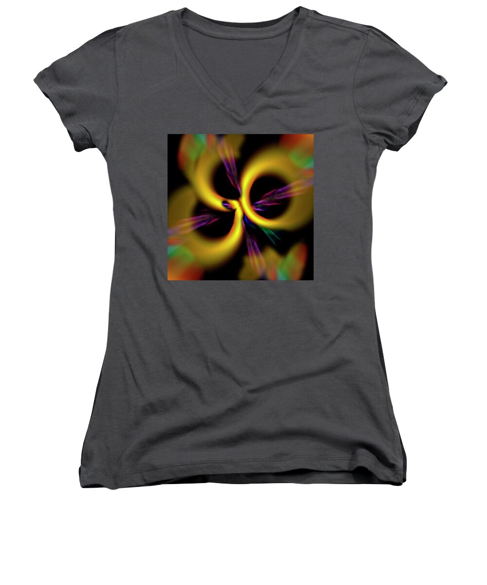 Abstract Women's V-Neck featuring the digital art Laser Lights Abstract by Carolyn Marshall