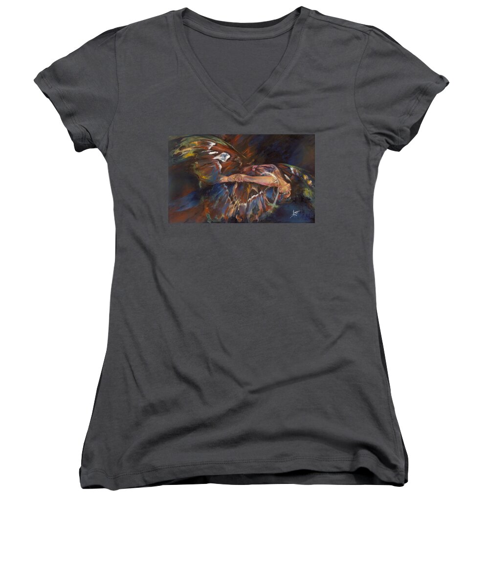 Butterfly Women's V-Neck featuring the painting Last Flight by Karina Llergo