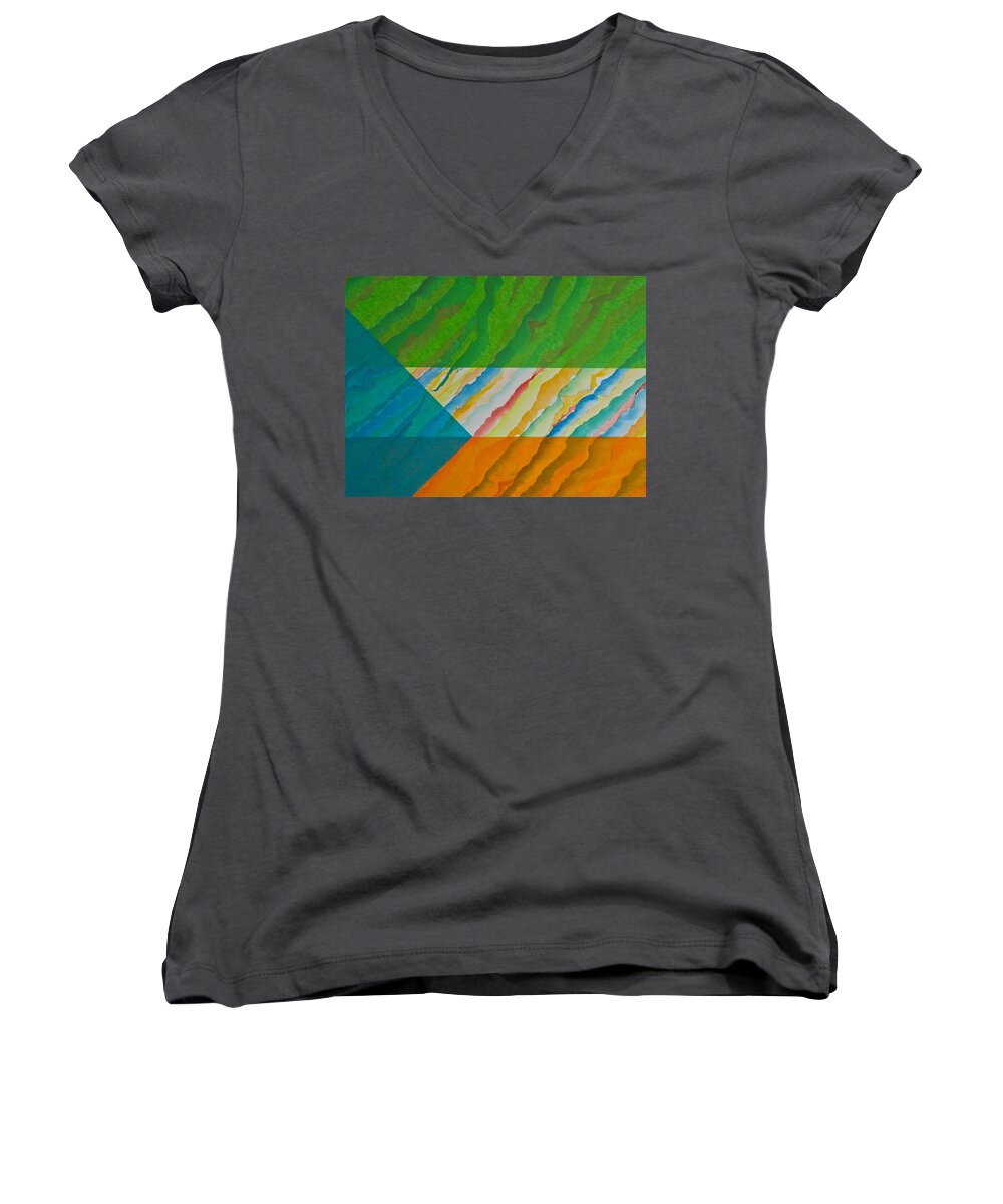 Abstract Women's V-Neck featuring the mixed media Layover by Michele Myers